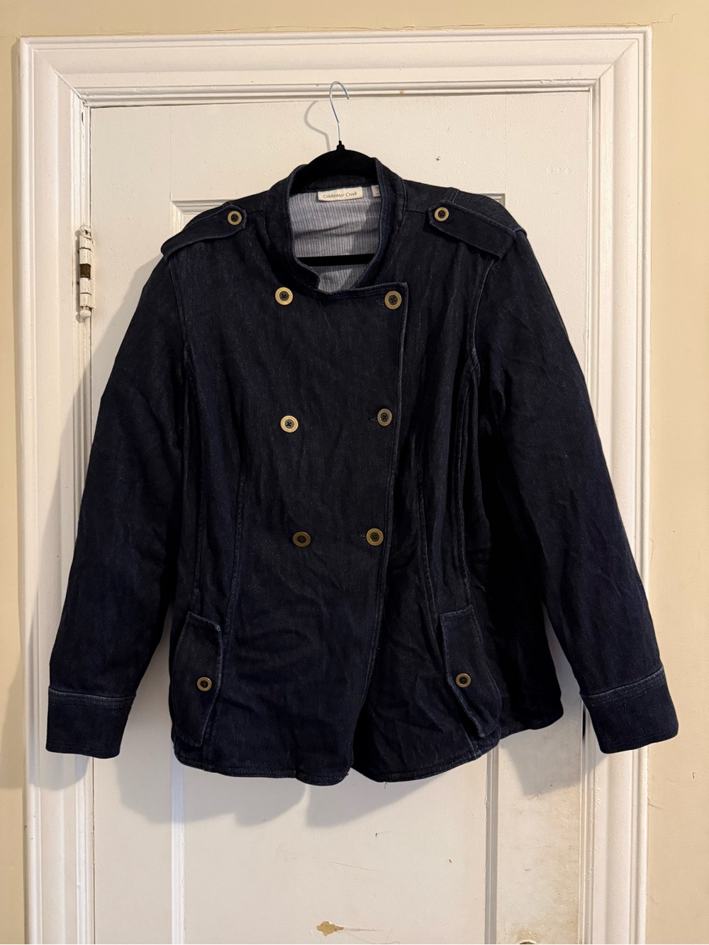 🍁🍁Coldwater Creek Dark Navy Double-Breasted Denim Jacket